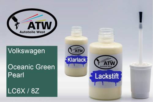 Volkswagen, Oceanic Green Pearl, LC6X / 8Z: 20ml Lackstift + 20ml Klarlack - Set, von ATW Autoteile West.